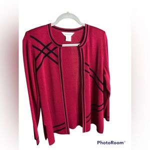 Exclusively Misook Open Cardigain Burgundy and Black detail XS